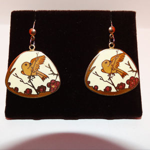 Vintage Enamel Bird & Floral Earrings